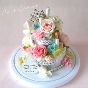 結婚記念日10年目錫婚式アルミ婚式プレゼントLEDキャンドルが輝くお花のデコレーションケーキ|ルミケーキ(ピンク)