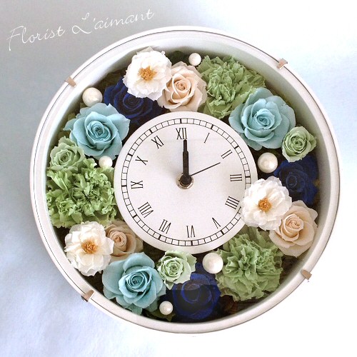 プリザーブドフラワーの花時計|クロノス・セルクル(ブルー)